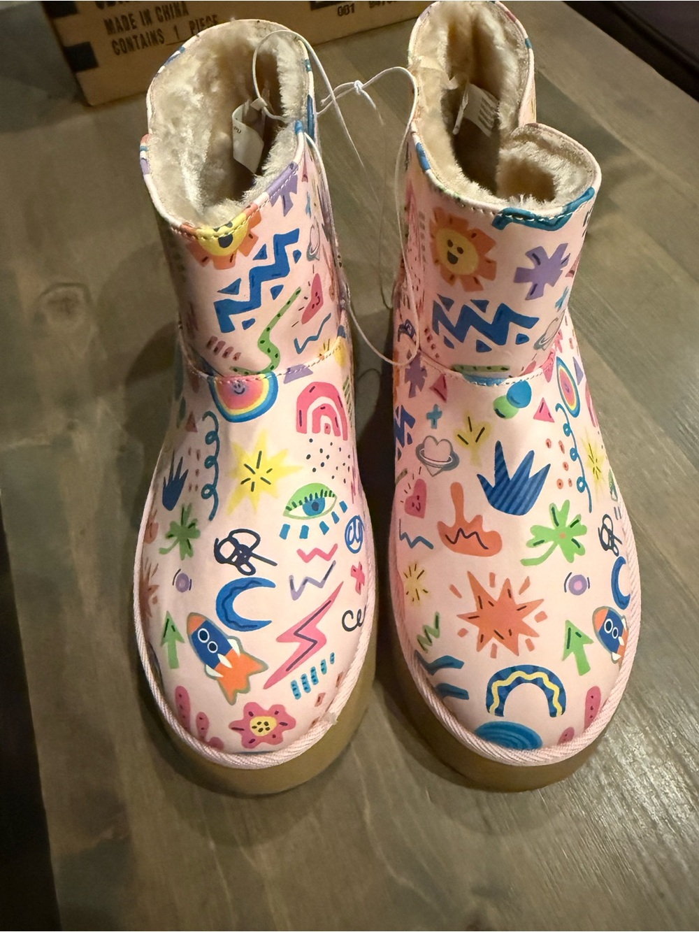 Harper Canyon Pink Multi-Graphic Fleece-Lined Kids Boots